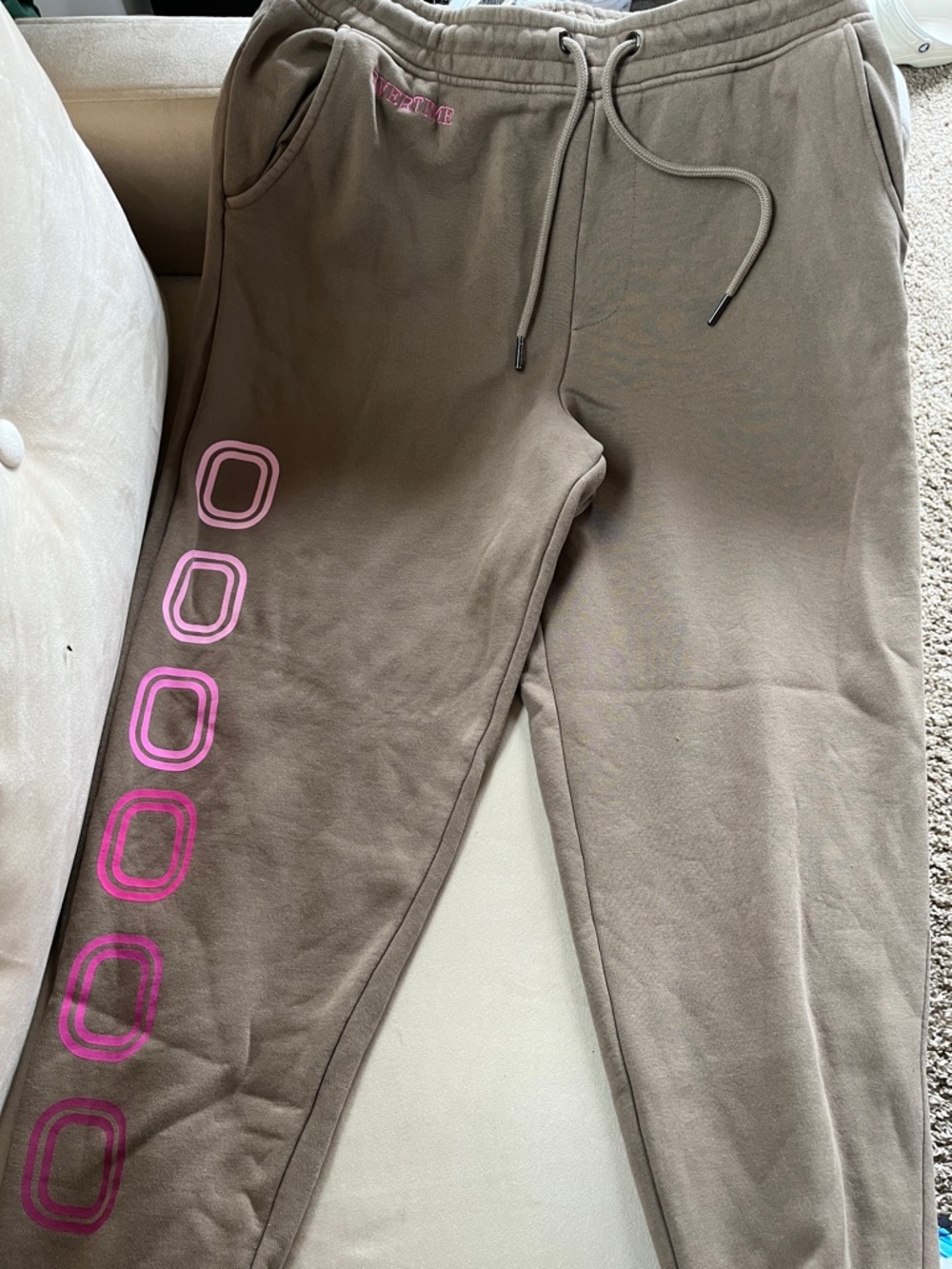 Overtime Men's Taupe Fleece Joggers with Pink Accents